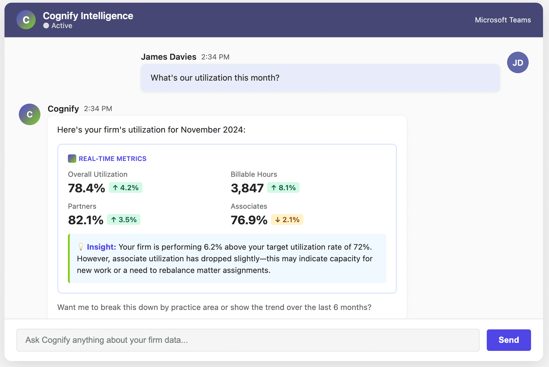 Teams chat with Cognify bot